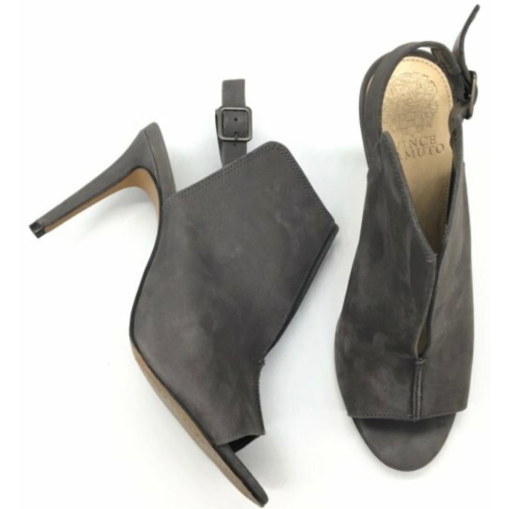 Vince Camuto Gray Suede Leather Slingback Stiletto Heel Open Toe Sandals size 10